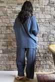 Lindin Linen Blend Crochet Flower Top Washed Navy